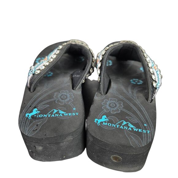 Montana West Wedge Flip Flop Sandal 6 Cross Medallion Turquoise Bead Rhinestone - Picture 10 of 14
